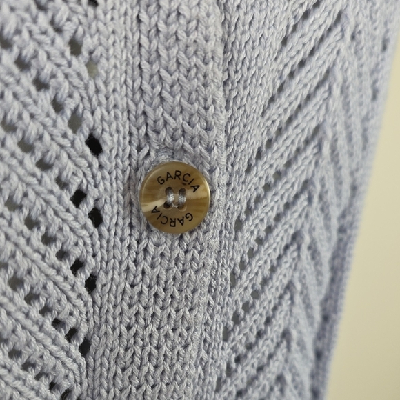 Garcia Knit Button Front Vest – Light Blue Pointelle – Size L - Picture 2 of 8